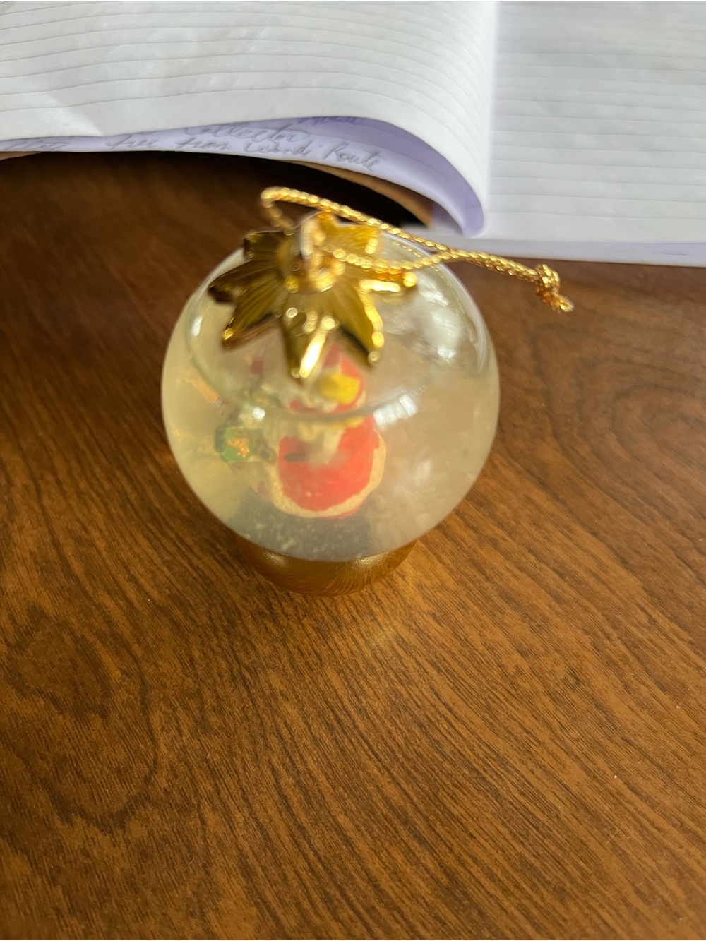 Glass Holiday Globe Ornament with Gold Accent - Santa Claus Interior Detail